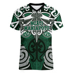 Personalised Maori Ngati Maniapoto Women V-Neck T-Shirt Silver Fern Kowhaiwhai Art