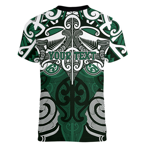 Personalised Maori Ngati Maniapoto Women V-Neck T-Shirt Silver Fern Kowhaiwhai Art