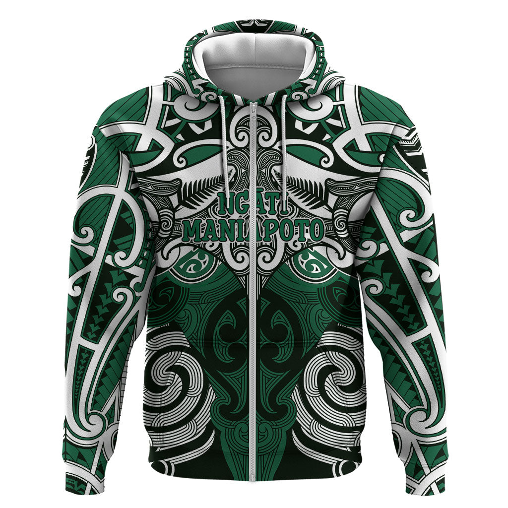 Personalised Maori Ngati Maniapoto Zip Hoodie Silver Fern Kowhaiwhai Art