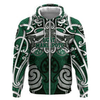 Personalised Maori Ngati Maniapoto Zip Hoodie Silver Fern Kowhaiwhai Art