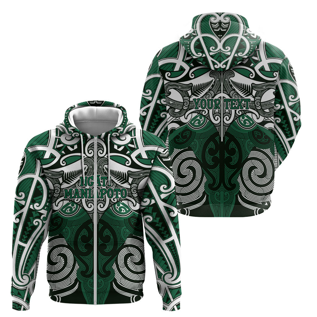Personalised Maori Ngati Maniapoto Zip Hoodie Silver Fern Kowhaiwhai Art