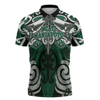 Personalised Maori Ngati Maniapoto Zipper Polo Shirt Silver Fern Kowhaiwhai Art