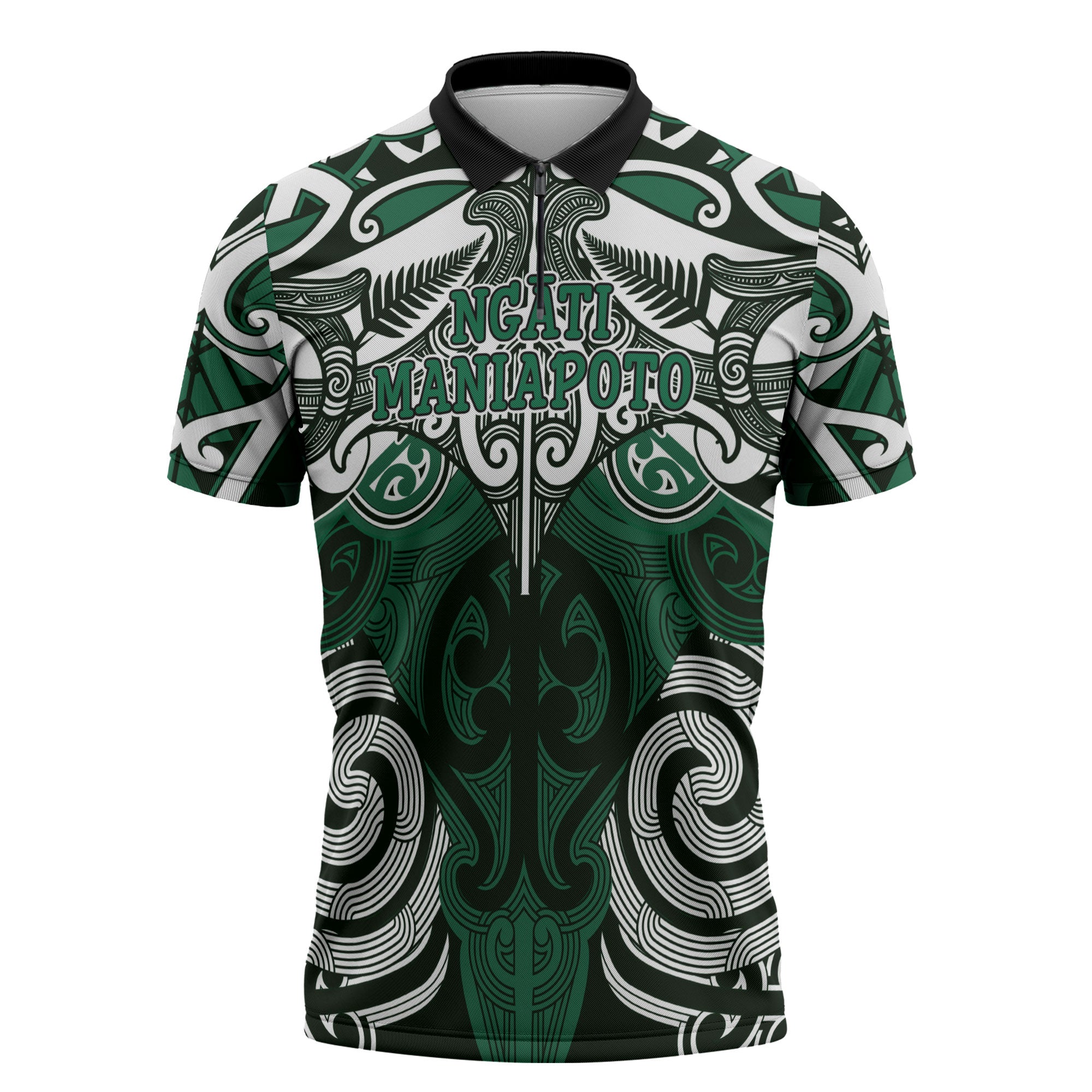 Personalised Maori Ngati Maniapoto Zipper Polo Shirt Silver Fern Kowhaiwhai Art