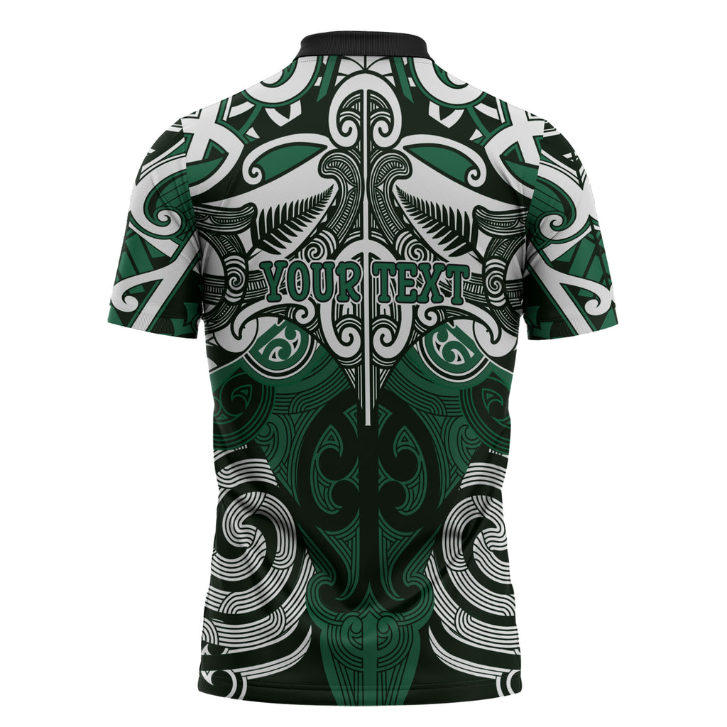 Personalised Maori Ngati Maniapoto Zipper Polo Shirt Silver Fern Kowhaiwhai Art