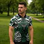 Personalised Maori Ngati Maniapoto Zipper Polo Shirt Silver Fern Kowhaiwhai Art