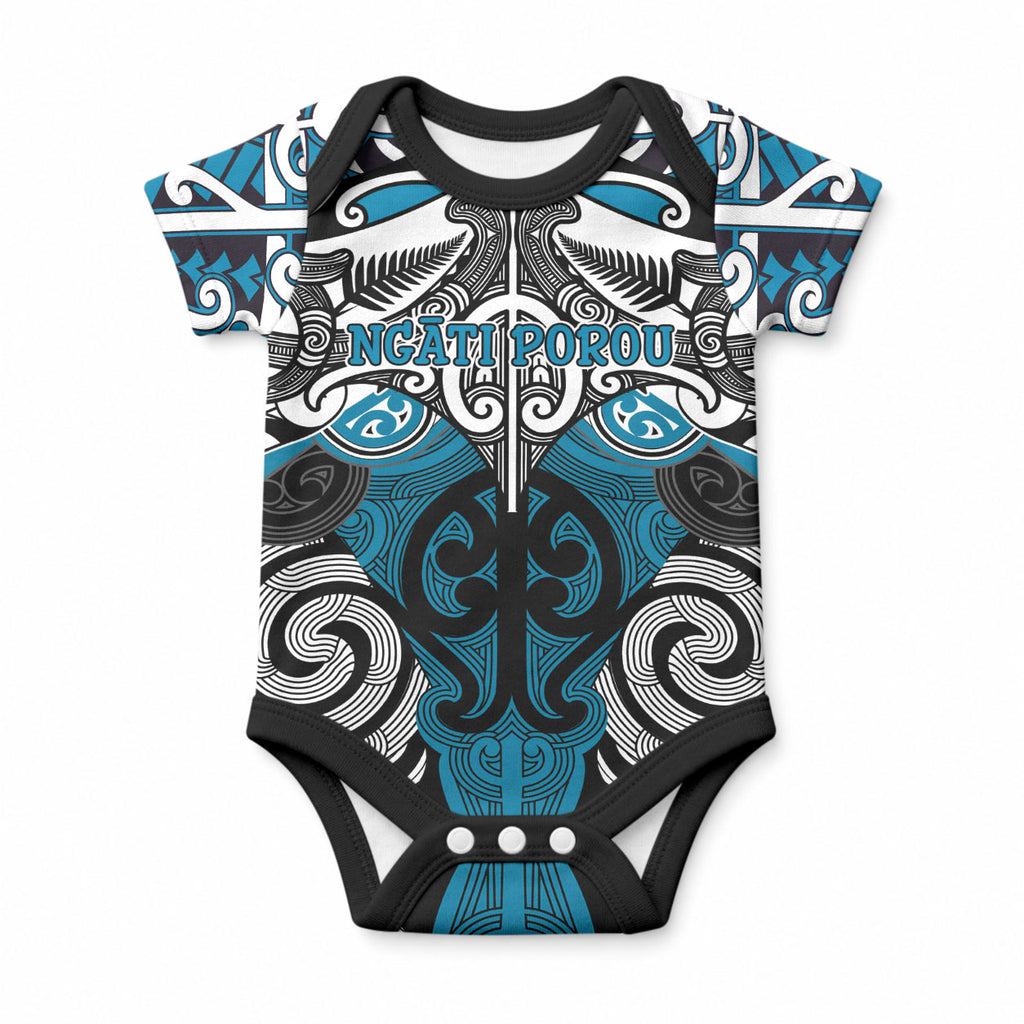 Personalised Maori Ngati Porou Baby Onesie Silver Fern Kowhaiwhai Art