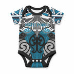Personalised Maori Ngati Porou Baby Onesie Silver Fern Kowhaiwhai Art