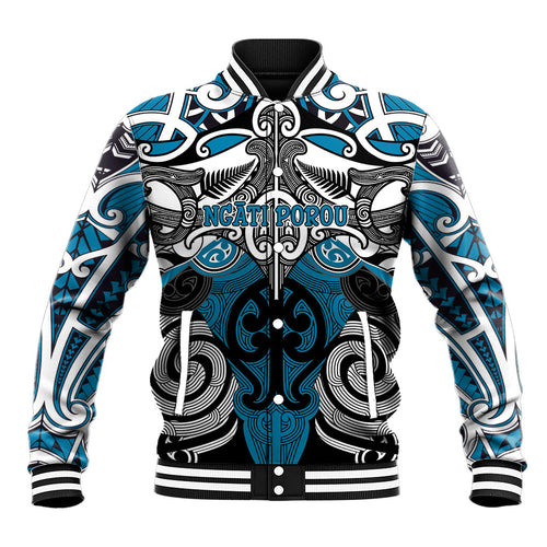 Personalised Maori Ngati Porou Baseball Jacket Silver Fern Kowhaiwhai Art