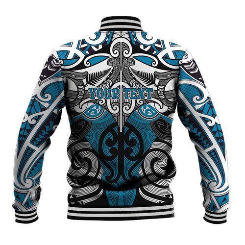Personalised Maori Ngati Porou Baseball Jacket Silver Fern Kowhaiwhai Art