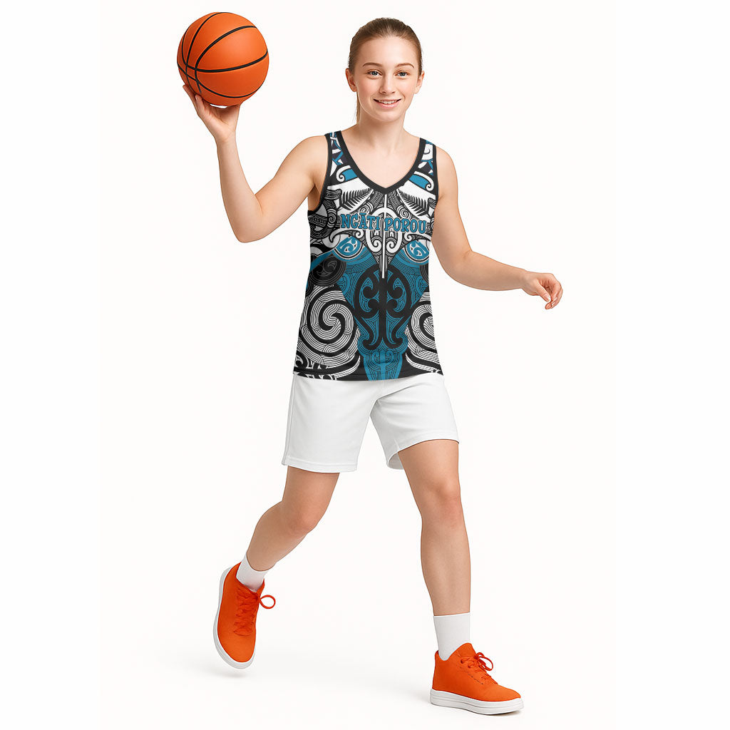 Personalised Maori Ngati Porou Basketball Jersey Silver Fern Kowhaiwhai Art