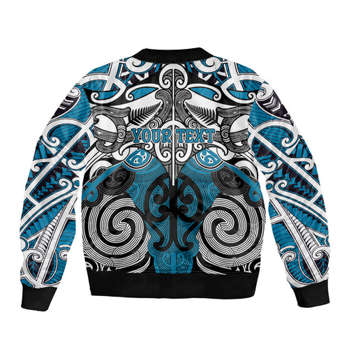 Personalised Maori Ngati Porou Bomber Jacket Silver Fern Kowhaiwhai Art