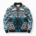Personalised Maori Ngati Porou Bomber Puffer Jacket Silver Fern Kowhaiwhai Art