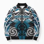 Personalised Maori Ngati Porou Bomber Puffer Jacket Silver Fern Kowhaiwhai Art