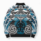 Personalised Maori Ngati Porou Bomber Puffer Jacket Silver Fern Kowhaiwhai Art