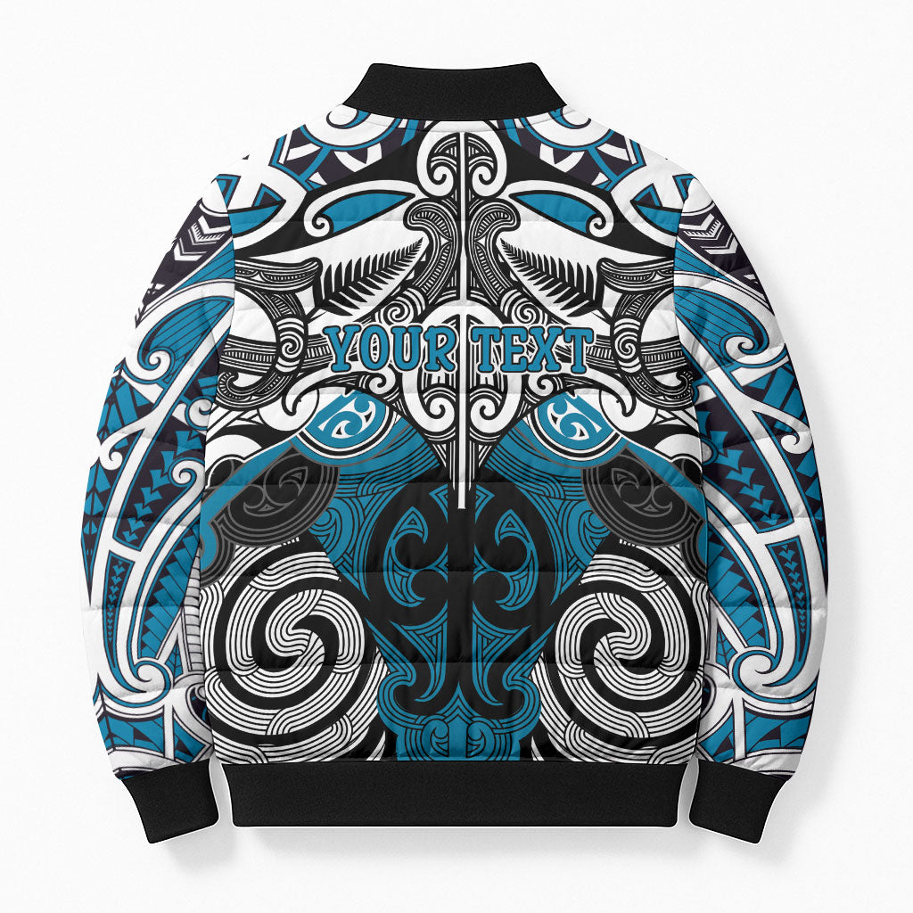 Personalised Maori Ngati Porou Bomber Puffer Jacket Silver Fern Kowhaiwhai Art