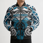Personalised Maori Ngati Porou Bomber Puffer Jacket Silver Fern Kowhaiwhai Art