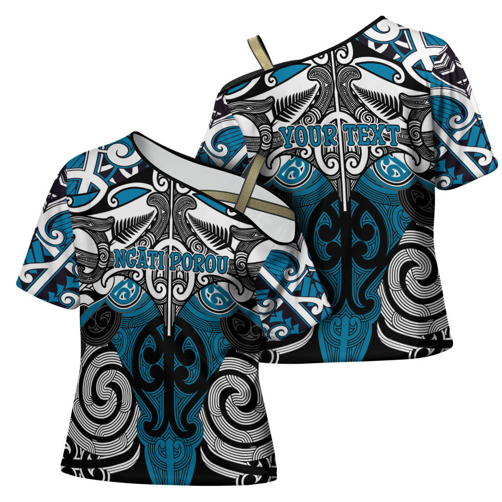 Personalised Maori Ngati Porou Cross Shoulder Shirt Silver Fern Kowhaiwhai Art