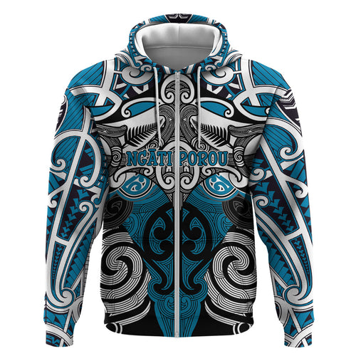 Personalised Maori Ngati Porou Hoodie Silver Fern Kowhaiwhai Art