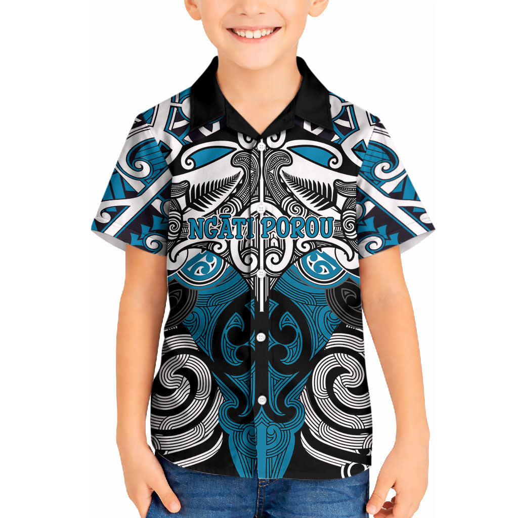 Personalised Maori Ngati Porou Kid Hawaiian Shirt Silver Fern Kowhaiwhai Art