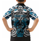 Personalised Maori Ngati Porou Kid Hawaiian Shirt Silver Fern Kowhaiwhai Art