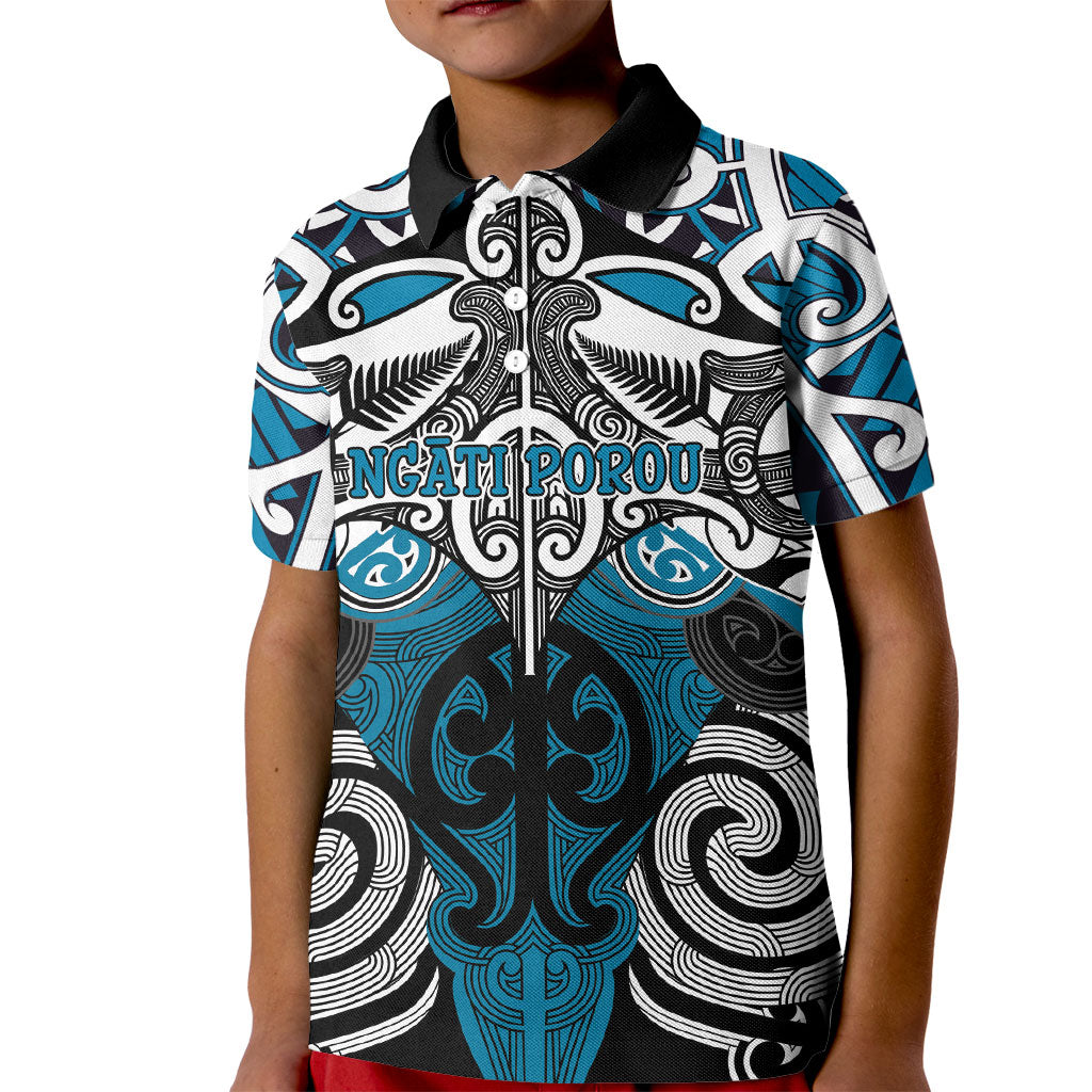 Personalised Maori Ngati Porou Kid Polo Shirt Silver Fern Kowhaiwhai Art
