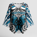 Personalised Maori Ngati Porou Kimono Sleeve Blouse Silver Fern Kowhaiwhai Art