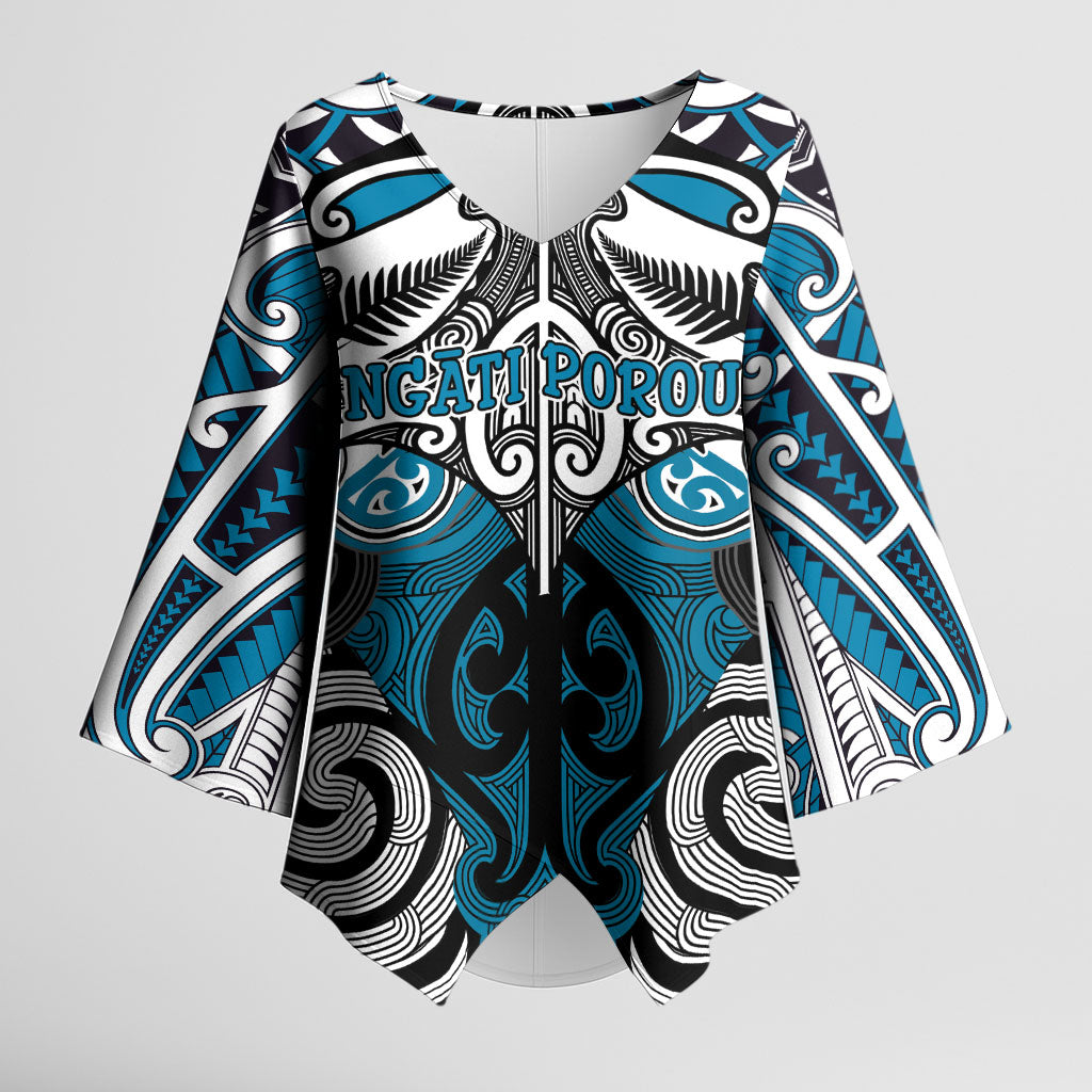 Personalised Maori Ngati Porou Kimono Sleeve Blouse Silver Fern Kowhaiwhai Art