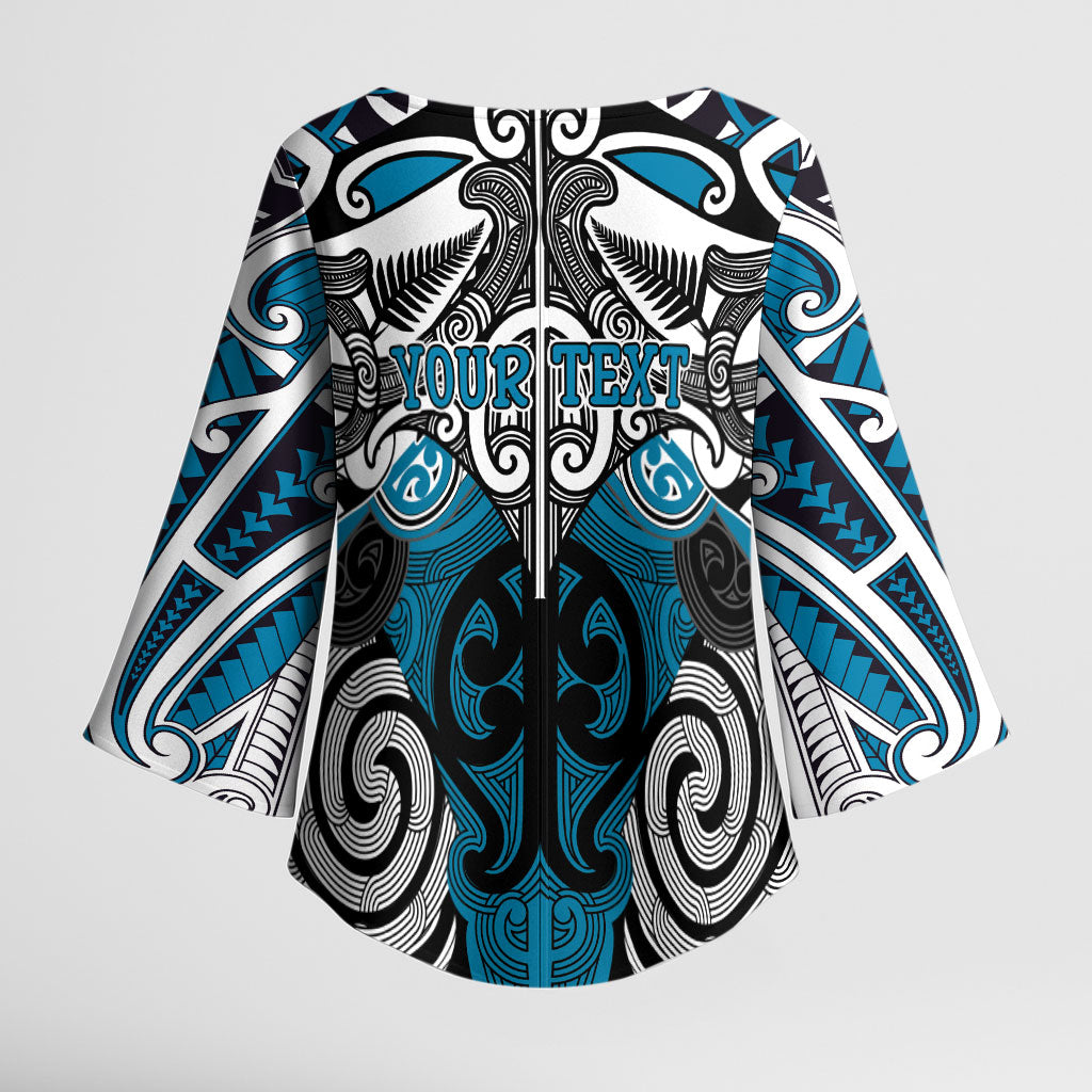 Personalised Maori Ngati Porou Kimono Sleeve Blouse Silver Fern Kowhaiwhai Art