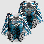 Personalised Maori Ngati Porou Kimono Sleeve Blouse Silver Fern Kowhaiwhai Art