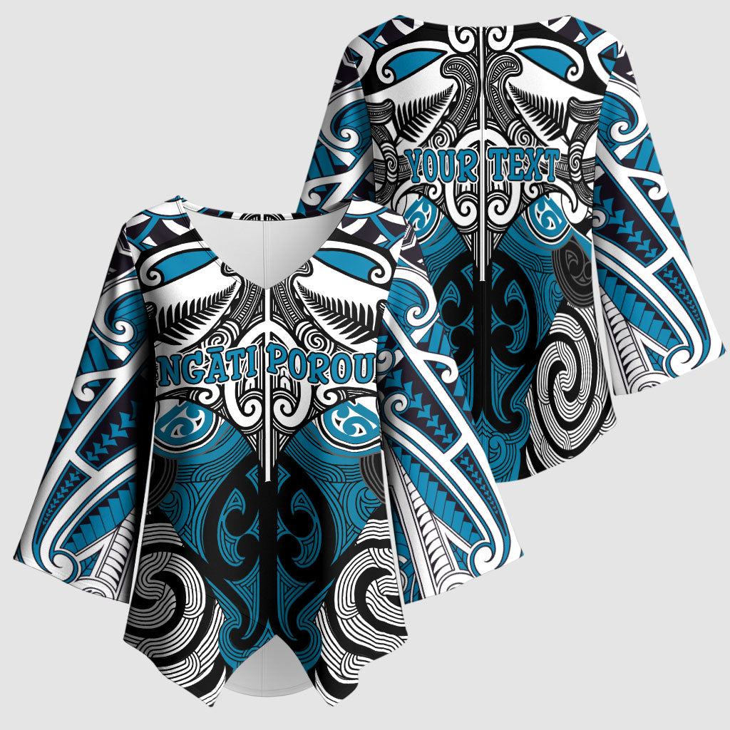 Personalised Maori Ngati Porou Kimono Sleeve Blouse Silver Fern Kowhaiwhai Art