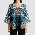 Personalised Maori Ngati Porou Kimono Sleeve Blouse Silver Fern Kowhaiwhai Art