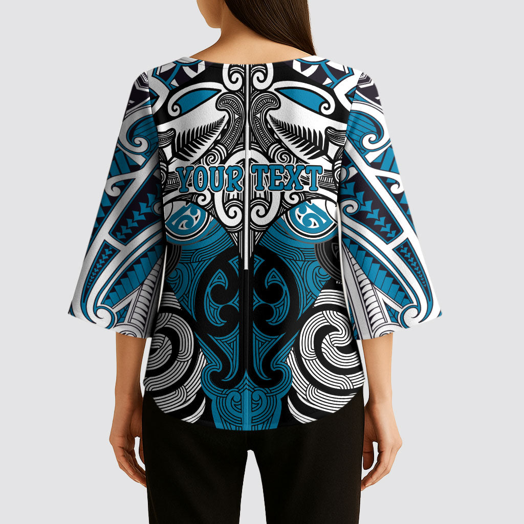 Personalised Maori Ngati Porou Kimono Sleeve Blouse Silver Fern Kowhaiwhai Art