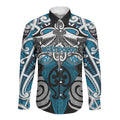 Personalised Maori Ngati Porou Long Sleeve Button Shirt Silver Fern Kowhaiwhai Art