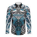 Personalised Maori Ngati Porou Long Sleeve Button Shirt Silver Fern Kowhaiwhai Art