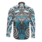 Personalised Maori Ngati Porou Long Sleeve Button Shirt Silver Fern Kowhaiwhai Art