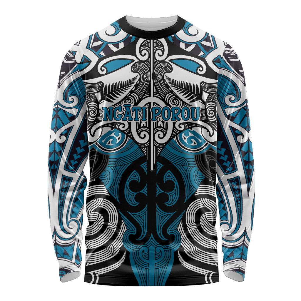 Personalised Maori Ngati Porou Long Sleeve Shirt Silver Fern Kowhaiwhai Art
