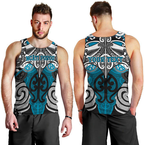 Personalised Maori Ngati Porou Men Tank Top Silver Fern Kowhaiwhai Art