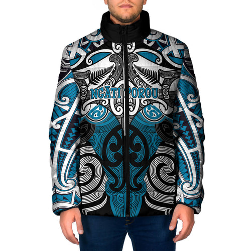 Personalised Maori Ngati Porou Padded Jacket Silver Fern Kowhaiwhai Art