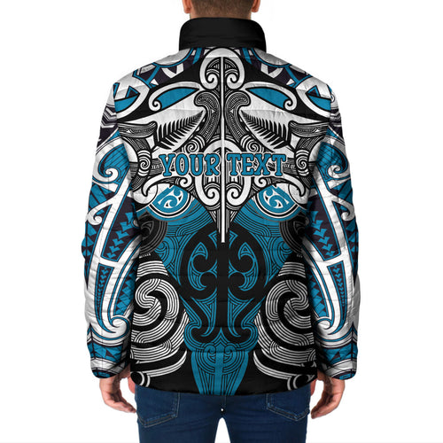 Personalised Maori Ngati Porou Padded Jacket Silver Fern Kowhaiwhai Art