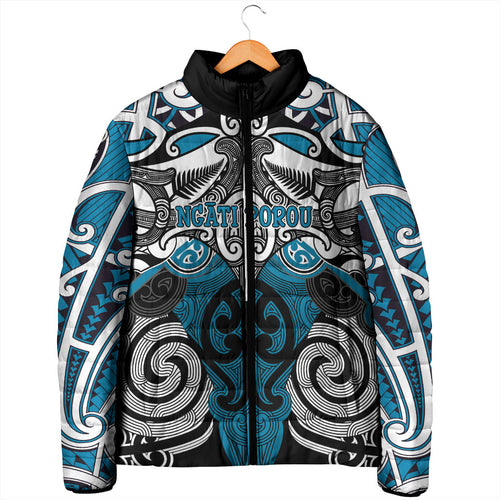 Personalised Maori Ngati Porou Padded Jacket Silver Fern Kowhaiwhai Art