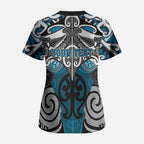 Personalised Maori Ngati Porou Scrub Top Silver Fern Kowhaiwhai Art