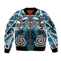 Personalised Maori Ngati Porou Sleeve Zip Bomber Jacket Silver Fern Kowhaiwhai Art