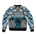 Personalised Maori Ngati Porou Sleeve Zip Bomber Jacket Silver Fern Kowhaiwhai Art