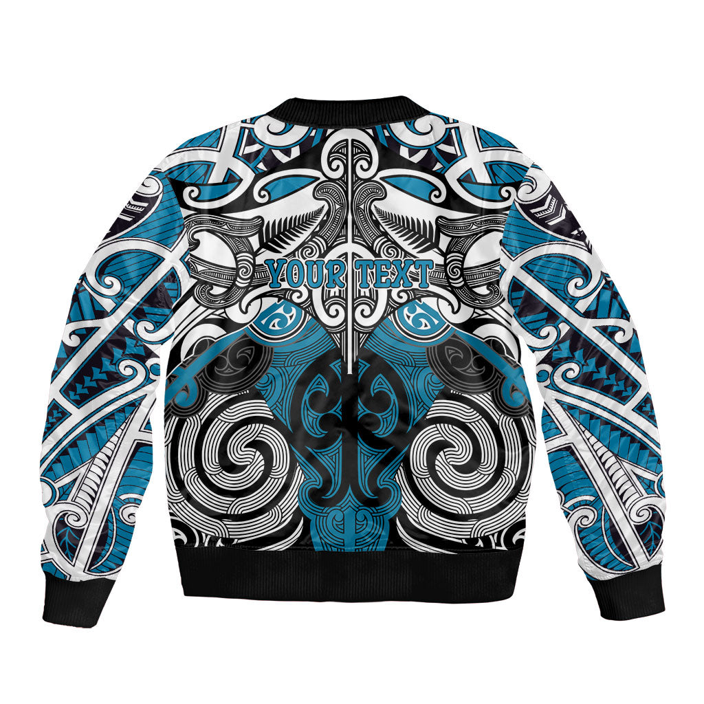 Personalised Maori Ngati Porou Sleeve Zip Bomber Jacket Silver Fern Kowhaiwhai Art