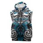 Personalised Maori Ngati Porou Sleeveless Zip Hoodie Silver Fern Kowhaiwhai Art