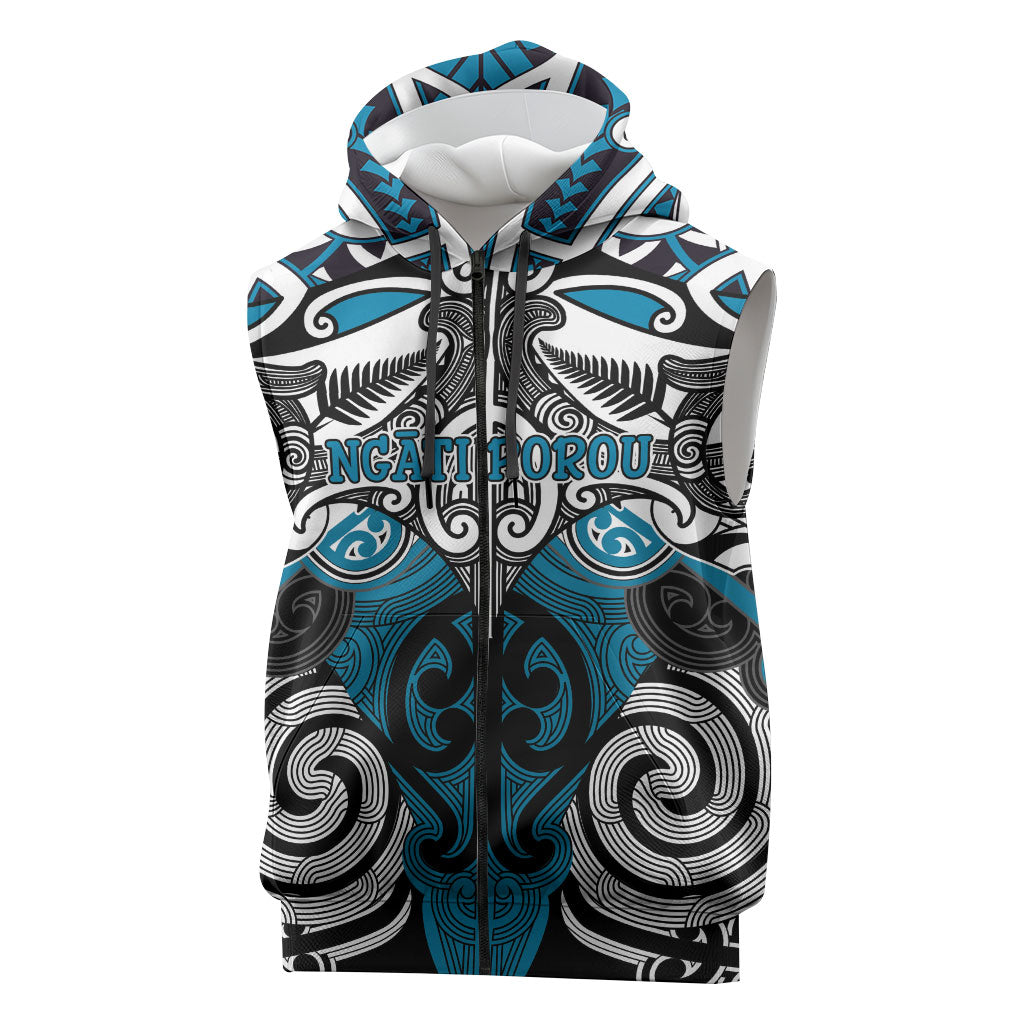 Personalised Maori Ngati Porou Sleeveless Zip Hoodie Silver Fern Kowhaiwhai Art