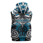 Personalised Maori Ngati Porou Sleeveless Zip Hoodie Silver Fern Kowhaiwhai Art