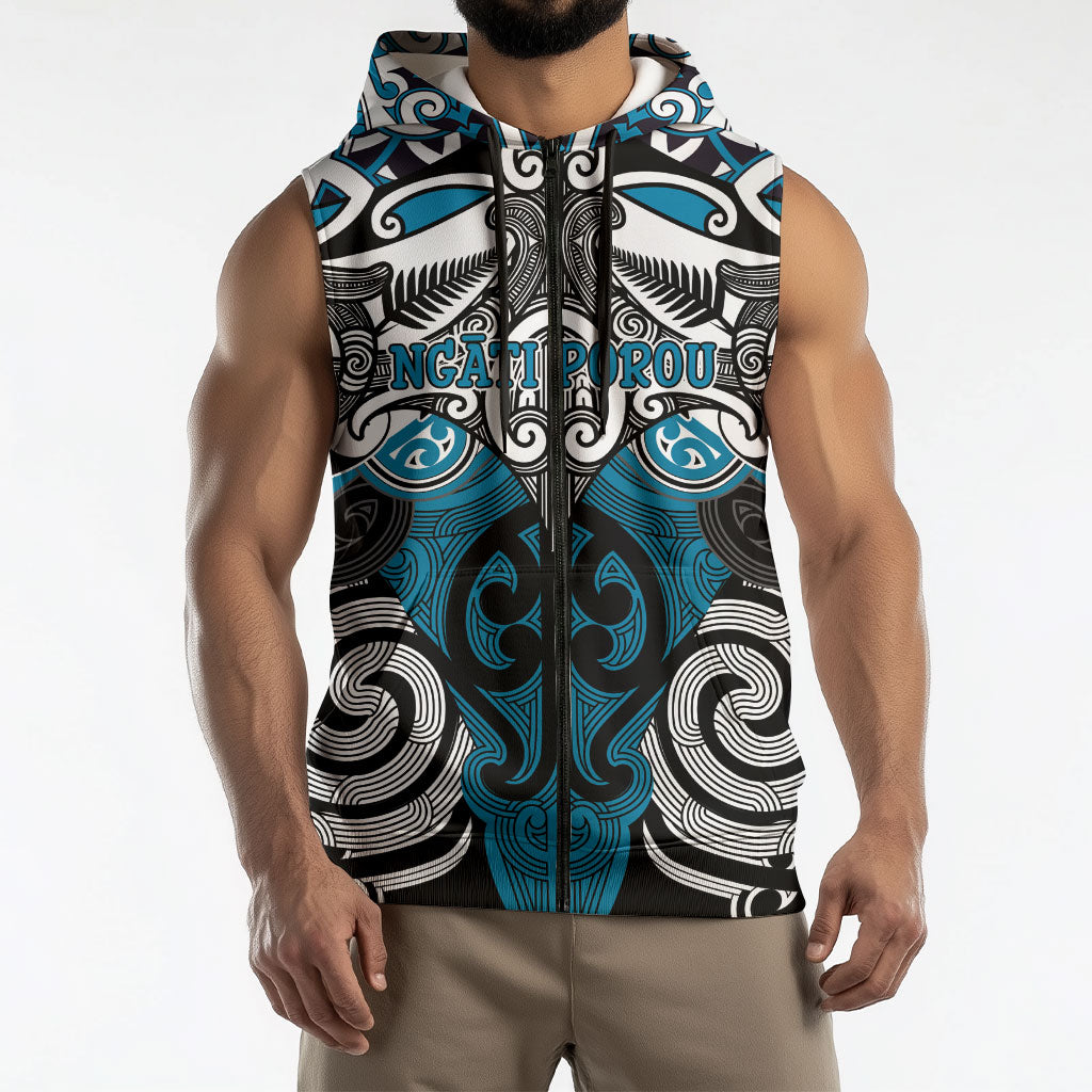 Personalised Maori Ngati Porou Sleeveless Zip Hoodie Silver Fern Kowhaiwhai Art