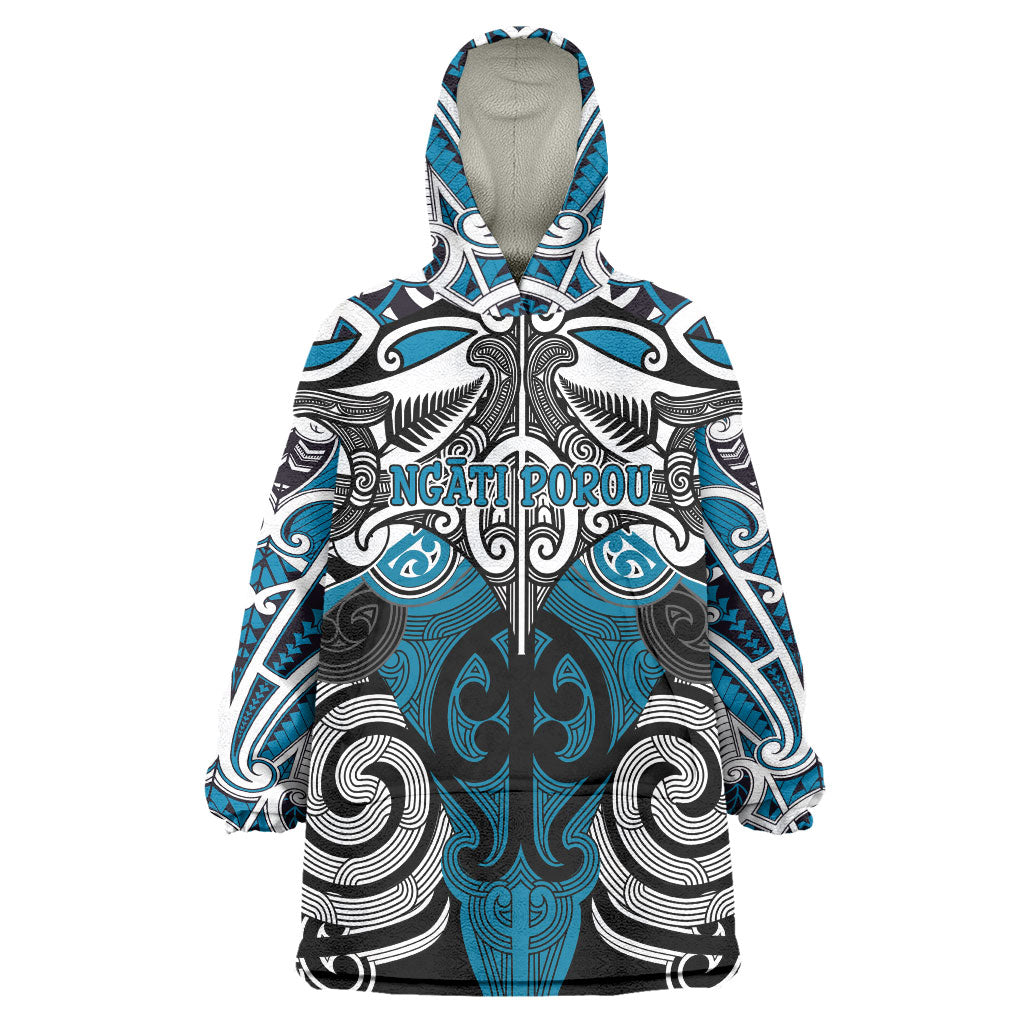 Personalised Maori Ngati Porou Wearable Blanket Hoodie Silver Fern Kowhaiwhai Art