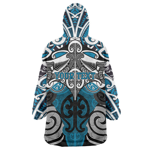 Personalised Maori Ngati Porou Wearable Blanket Hoodie Silver Fern Kowhaiwhai Art